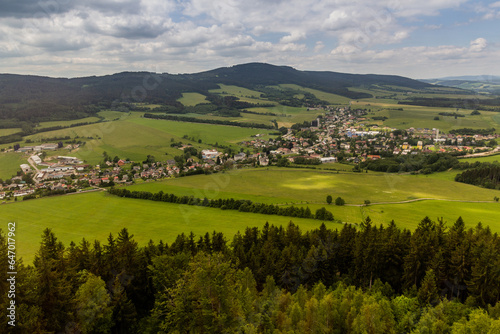 Aerial view of Cervena Voda town from Krizova hora mountain, Czech Republic photo