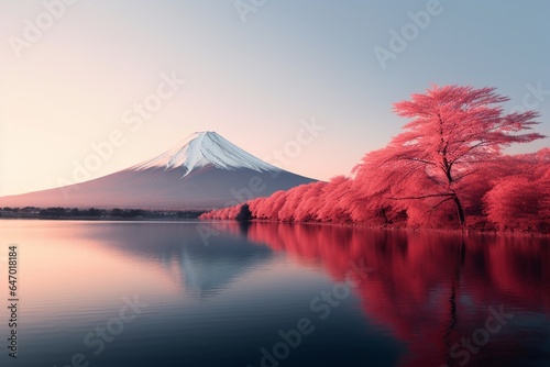 富士山が赤く染まり出す風景 Generative AI
