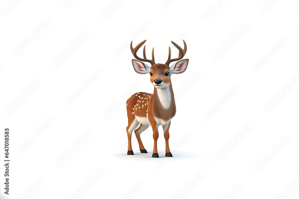 3D animation character style deer posing on an isolated empty white background - Generative AI 3D animation character style deer posing on an isolated empty white background - Generative AI