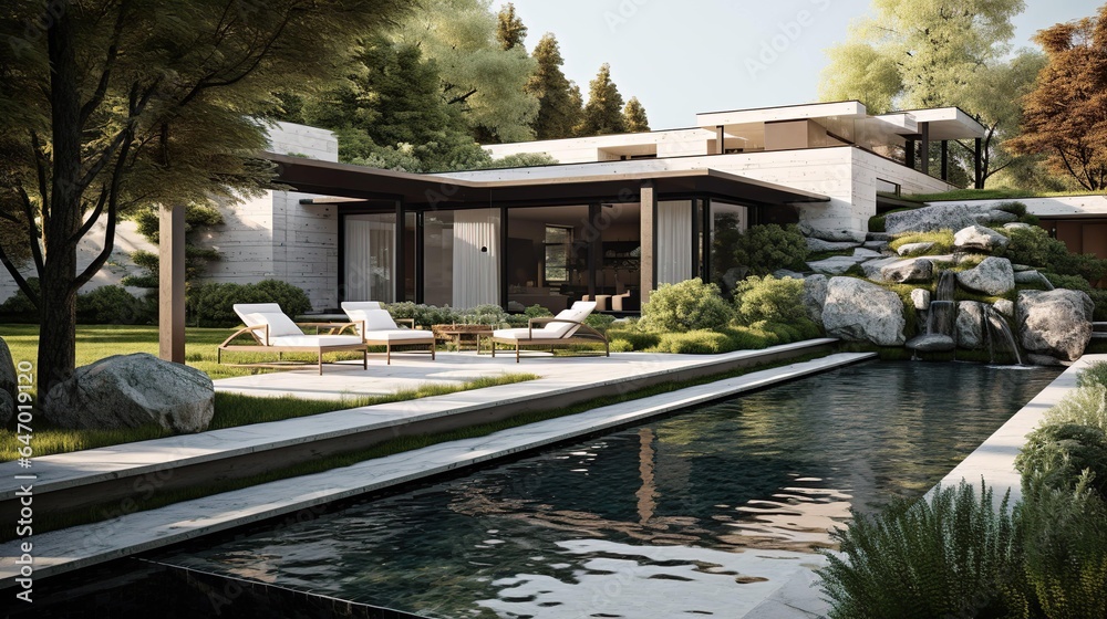 a spacious outdoor garden modern stacked villa