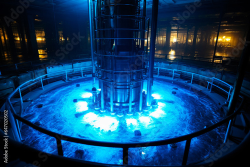 Blue glow water of nuclear reactor core powered, caused by Cherenkov radiation photo