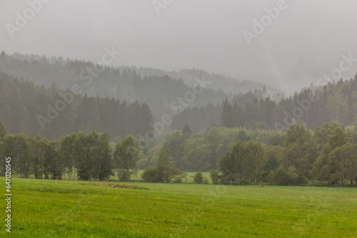 Rainy view of a landscape near Dolni Dvoriste, Czech Republic