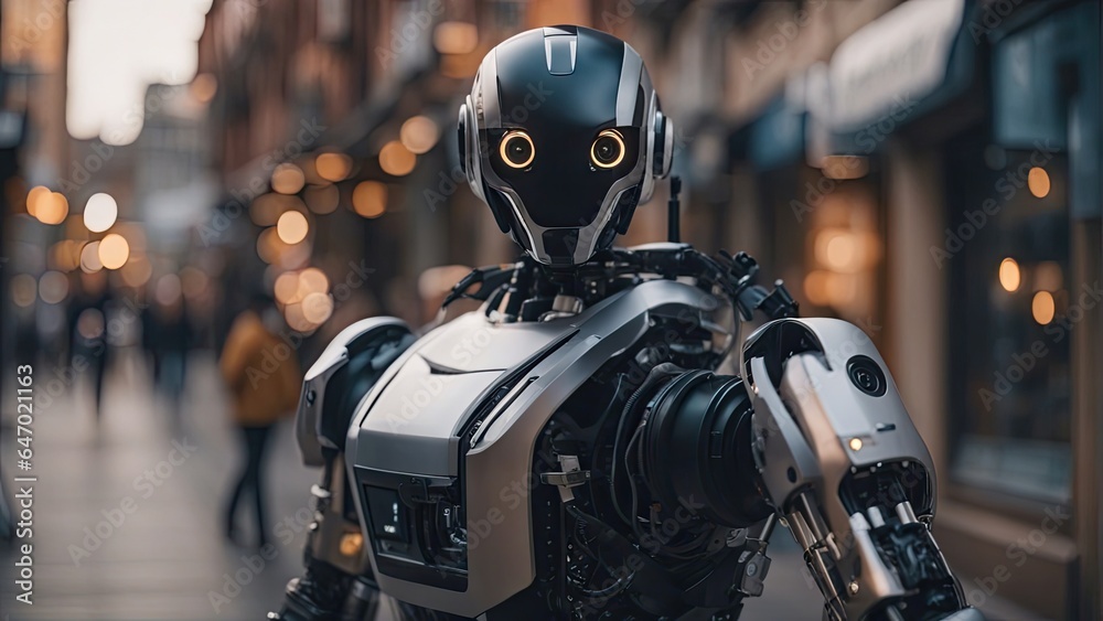 robot on the street in a city robot on the street in a city