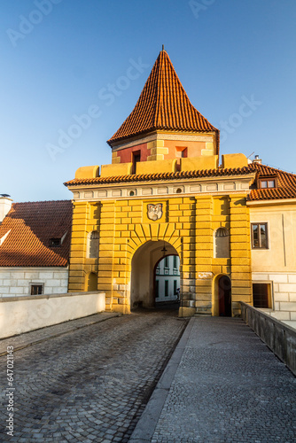 Budejovicka brana gate of the old town in Cesky Krumlov, Czech Republic photo