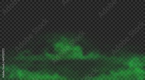 Green toxic fog on ground. Vector illustration. Realistic bad smelling vapour isolated on transparent backdrop