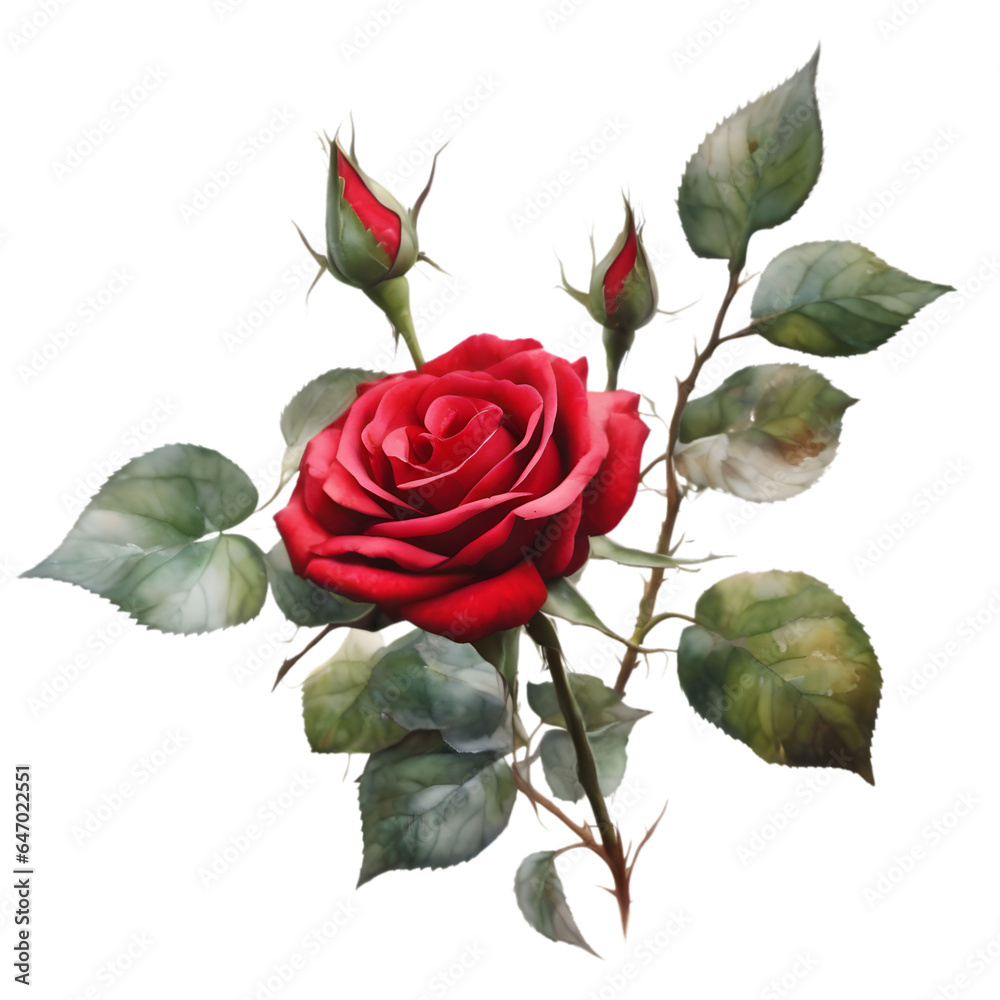 Fototapeta premium watercolor roses and leaves in a fantasy style. AI-Generated.