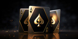 Black playing cards with gold light effect on dark background 