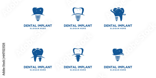 set of vector designs of dental implant logo design concepts, dental health doctor logo, Dental Care logo template