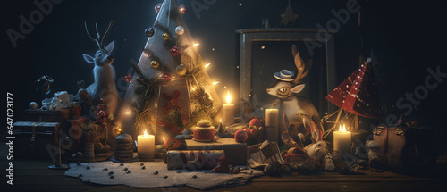 Vibrant Christmas Celebration: Holiday Decor Wonderland Created with generative AI tools.