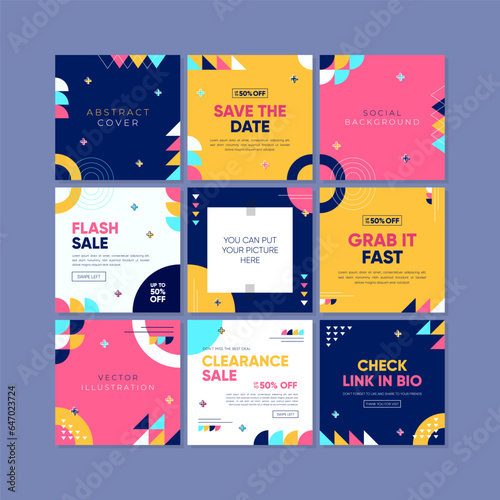 Sale square banner template for social media posts, mobile apps, banners design, web or internet ads. Trendy abstract square template with geometric concept.
