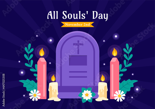 All Souls Day Vector Illustration to Commemorate All Deceased Believers in the Christian Religion with Candles in Flat Cartoon Background Design