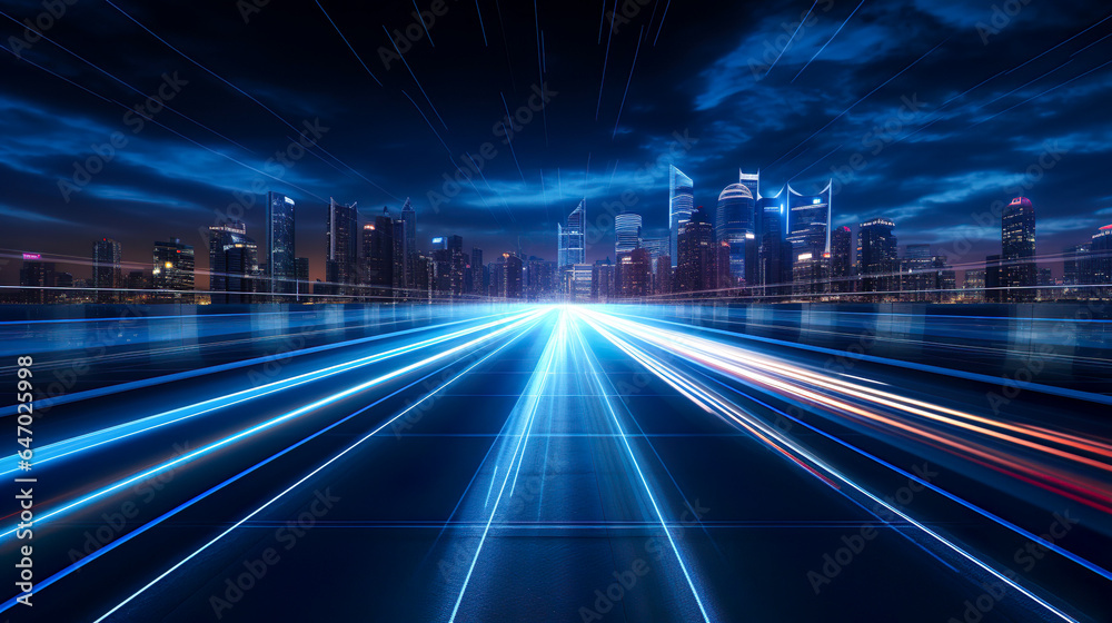 夜空と光りが走る高速道路の風景 夜空と光りが走る高速道路の風景