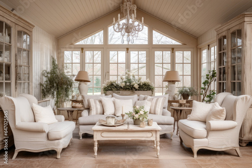 Elegant French Country Living Room Interior with Rustic Charm and Delicate Accents