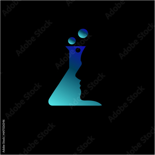 chemical bottles and person face logotype