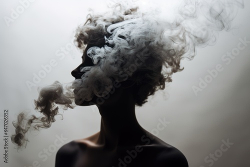 black and white portrait of people with smoke cigarette.