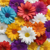 Rainbow flowers on a white background. AI -Generated.