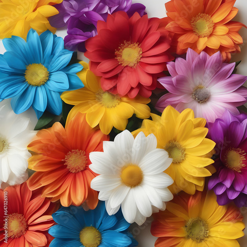 Rainbow flowers on a white background. AI -Generated.
