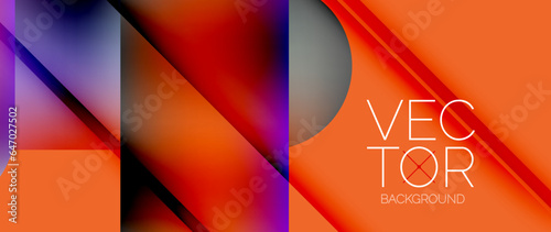 Dynamic bright colorful geometric elements with fluid gradients, lights, shadows blend in a minimal backdrop, creating captivating composition