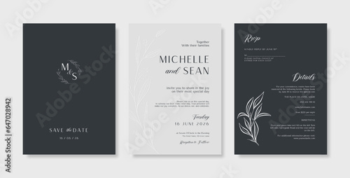 Minimalist wedding invitation template. Premium wedding invitation template. Wedding engagement template. engraved wedding invitation template