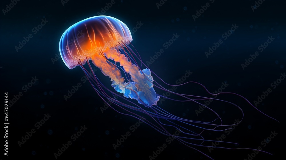 a bioluminescent jellyfish in the depths of the ocean, emitting an otherworldly glow in the darkness
