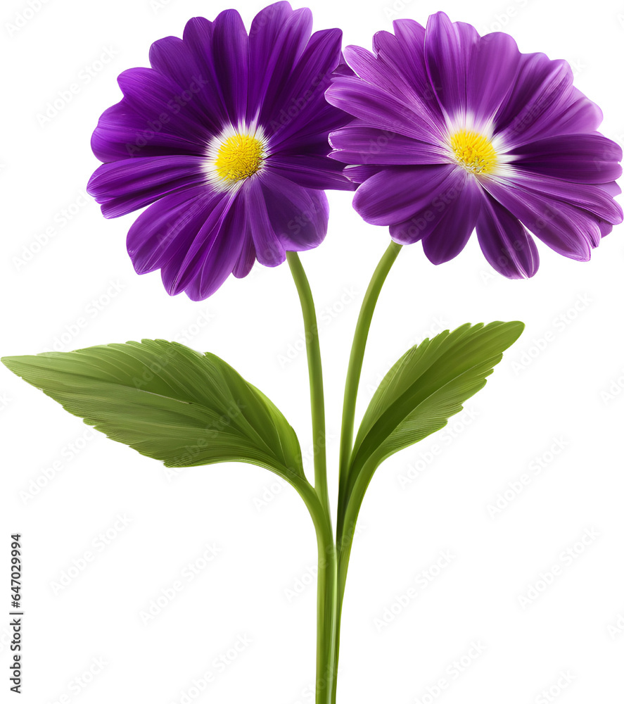 Purple flowers on a white background. AI- Generated.