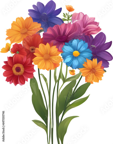 rainbow flowers on a white background. AI -Generated.
