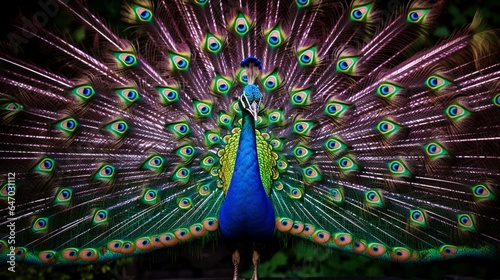 a proud peacock spreading its magnificent plumage in a display of vibrant colors