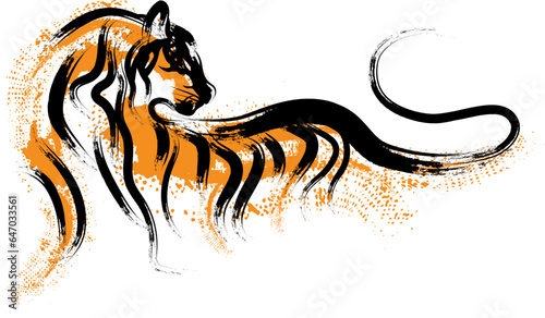 Grunge Paint tiger Vector brush Stroke, Chinese's Tiger Year of the Ink Painting, Drawing brush strokes vector, draw a tiger with paint brush strokes, art tiger grunge