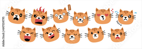Fototapeta Naklejka Na Ścianę i Meble -  Set of emoji cat vector illustration. Cute emoji cat vector illustration
