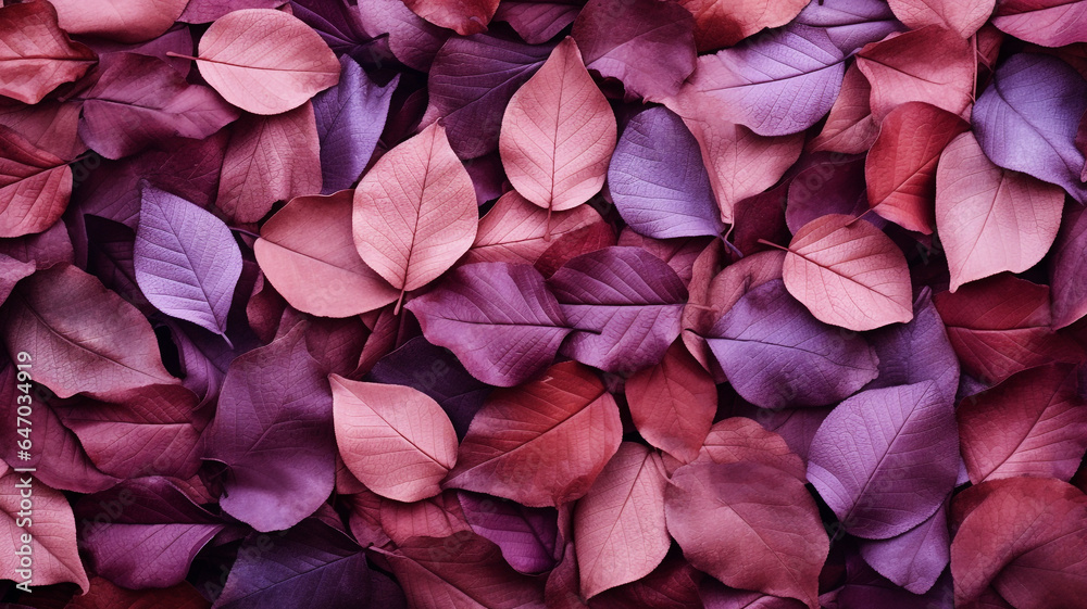 Autumn leaves in purple and magenta colors on the forest floor Autumn leaves in purple and magenta colors on the forest floor
