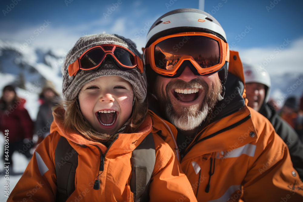 Family Of Skiers Enjoying A Fun Day On, Generative AI Family Of Skiers Enjoying A Fun Day On, Generative AI