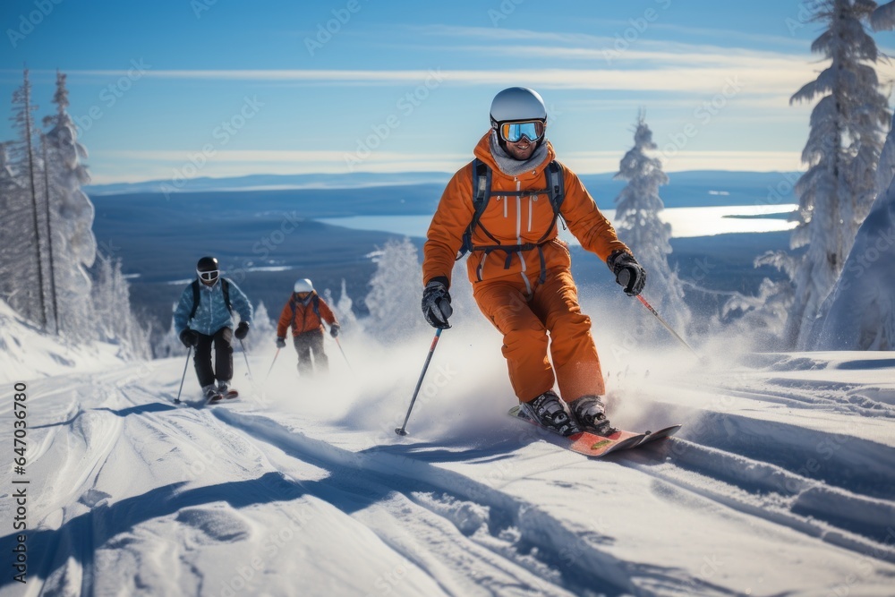 Family Of Skiers Enjoying A Fun Day On, Generative AI Family Of Skiers Enjoying A Fun Day On, Generative AI