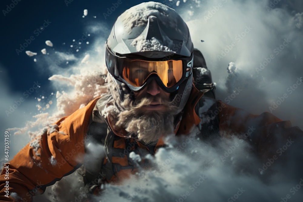 Obraz premium Skier Navigating Through A Challenging, Generative AI