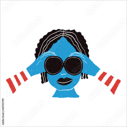 Cartoon vector illustration of a girl wearing binoculars