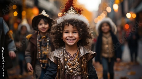 Children in Costume Enjoying Halloween With Friends, Generative AI