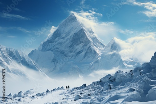  Snowy Mountain Landscape With Skiers, Generative AI