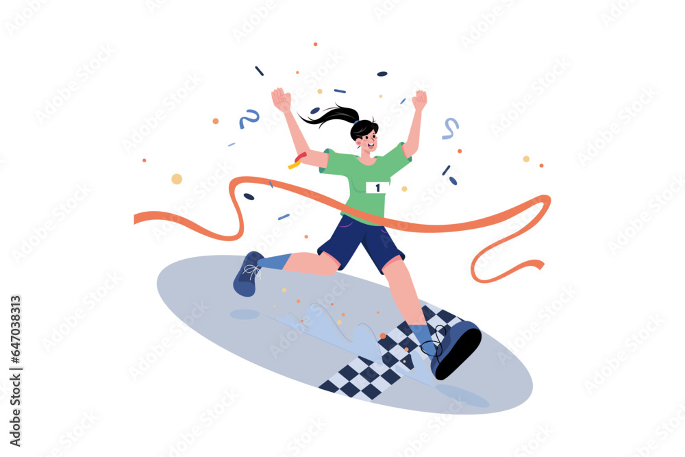 Fototapeta premium A Women Cross The Finish Line Of A Marathon