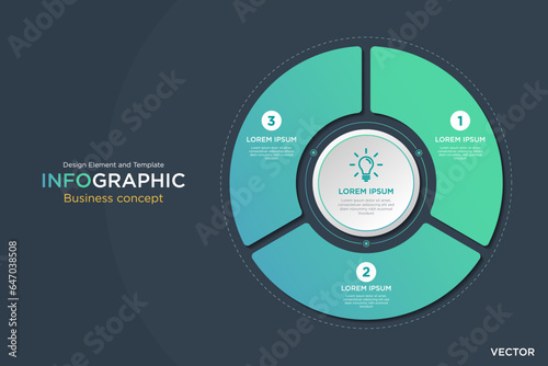 infographic business concept. Circular Text Box Idia 3 Option Design Element and Template on Background Navy Dark Mode. On Vector