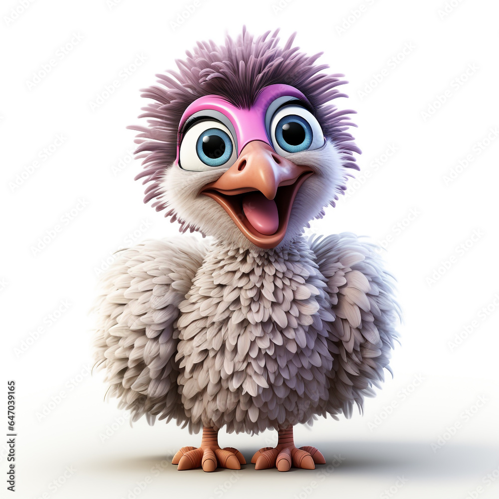 3d cartoon cute ostrich