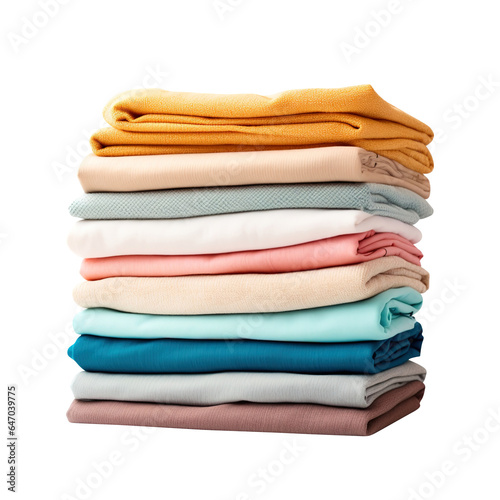 stack of clean colorful clothes isolated on transparent background Remove png, Clipping Path