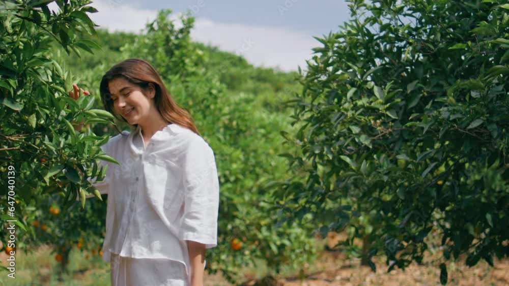 Happy girl rejoicing sunlight nature. Young woman looking camera enjoying summer Happy girl rejoicing sunlight nature. Young woman looking camera enjoying summer