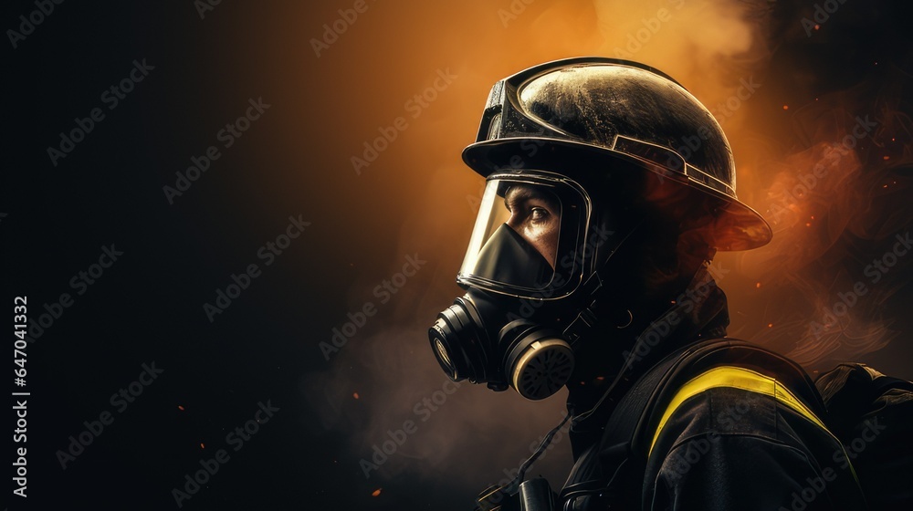 fire fighter in gas mask getting ready to enter a fire. generative AI