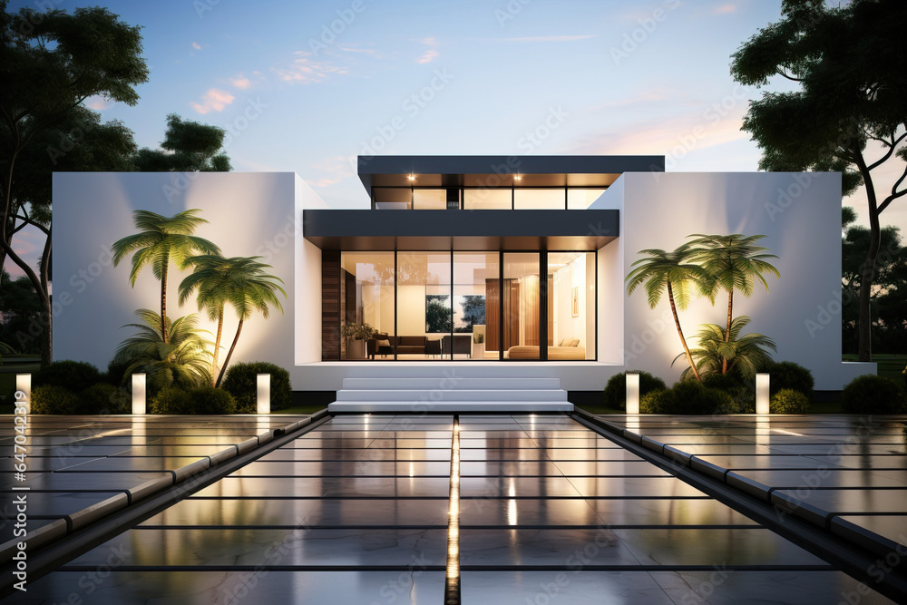 isolated modern symmetrical house surrounded by trees isolated modern symmetrical house surrounded by trees