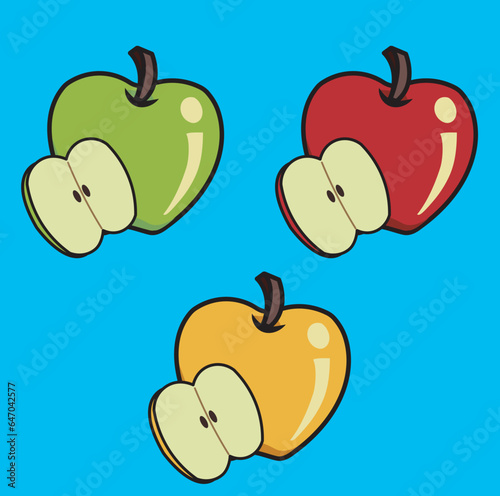 manzanas verde, amarilla y roja, deliciosas 