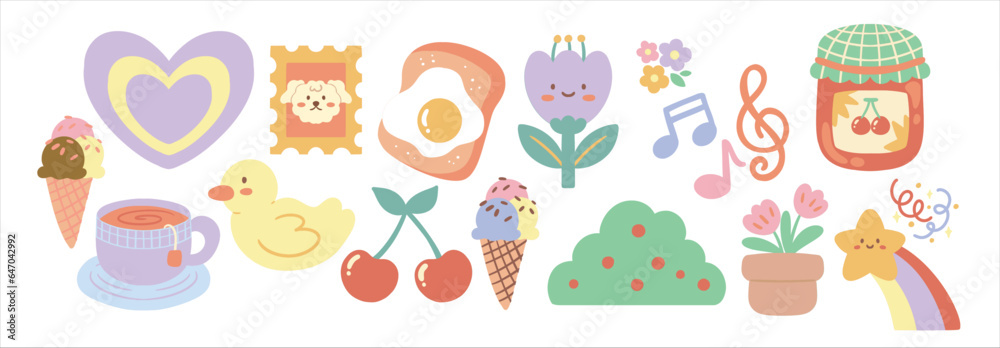 Fototapeta premium Set of cute doodle vector illustration.