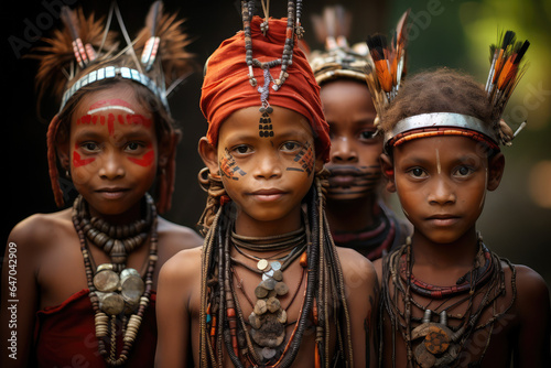 tribal children in traditional clothes and accessories