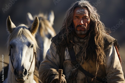Lakota Sioux tribe member on horseback, embodying the spirit of their heritage, Generative AI 
