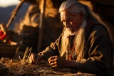 Member of the Cherokee tribe crafting a traditional basket, passing down ancestral skills, Generative AI