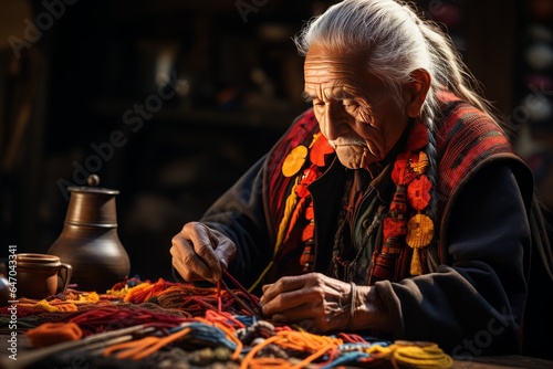 Mohican tribe artist creating intricate beadwork, preserving their cultural artistry, Generative AI