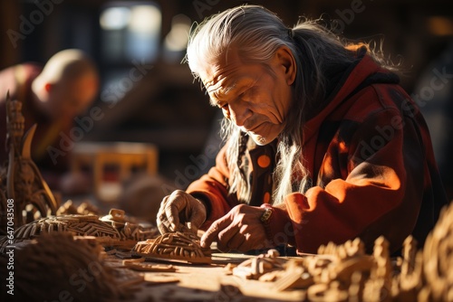 Zuni tribe member carving a Kachina doll a symbol of their spiritual beliefs, Generative AI photo